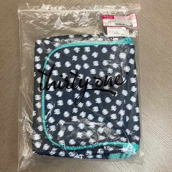 New Thirty One Navy Doodle Dot Going Places Thermal Bag With Strap - Picture 13 of 15